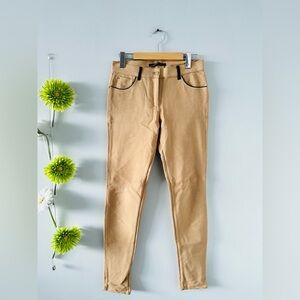 Zara | Camel Pants/Leggings style with Gold Button and Faux a Leather Trims